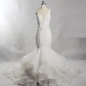 RSE559 abiti da sposa a sirena da sposa con volant in Organza con gonna staccabile