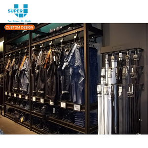 Espositori <span class=keywords><strong>Vintage</strong></span> per Jeans in Denim, Scaffali da Terra per Negozi di Abbigliamento, Arredamento per Esposizione di Jeans alla Moda - Product Image 1