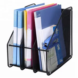 Verticale Stijl 3-Slot Black Metal Bureau Bestanden Organizer Boek Stand Mesh Document Bestanden Houder Rack