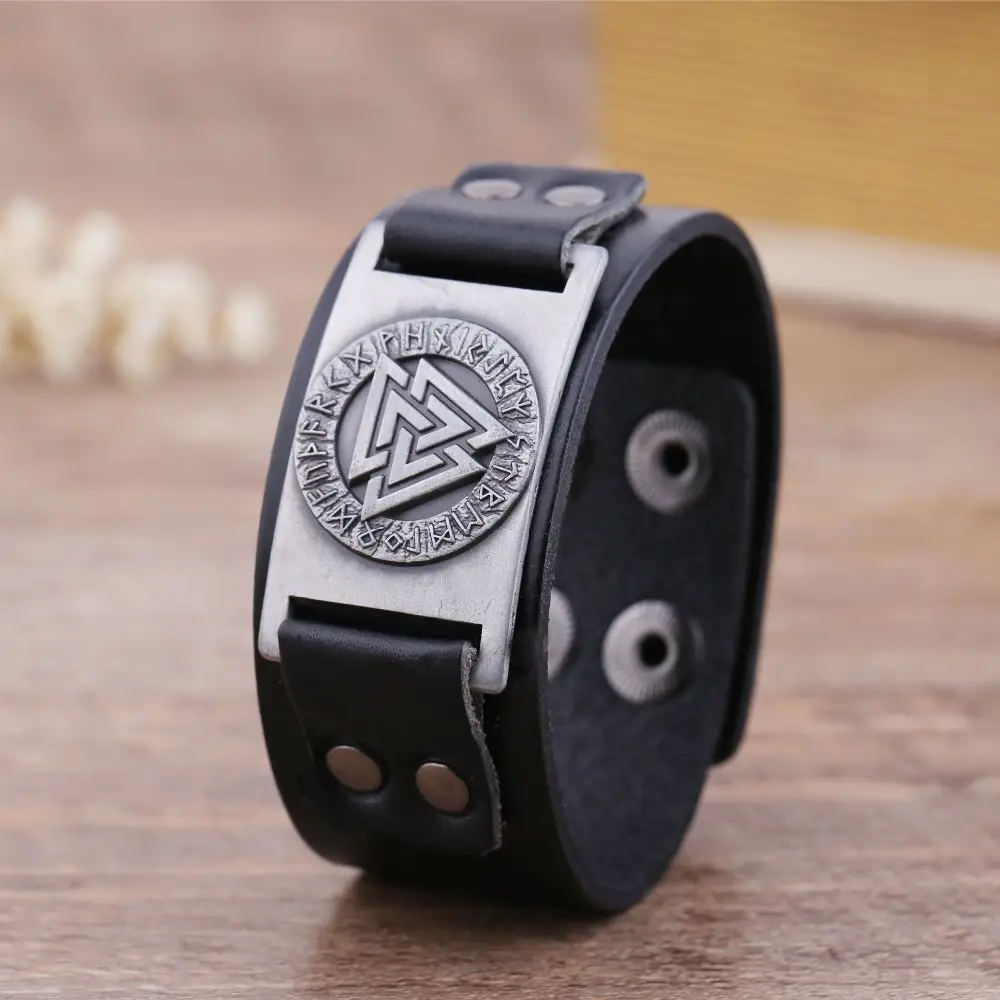 Dawapara Valknut Odin Của Biểu Tượng Kim Loại Tấm Da Vòng Đeo Tay Slavic Amulet Cuff Bangles Wristband Quà Tặng Cho Nam Giới Đồ Trang Sức