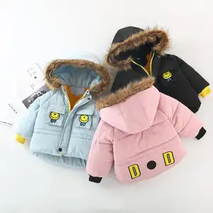 Hao Baby The new 2018 pure color smiling face collars bread suit children quilted jacket of the girls