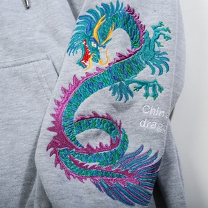 Sudadera sin Mangas de Felpa Técnica al por Mayor, Diseño de Dragón Chino Bordado para Hombre, Sudadera con Capucha Gris Carbón para Gimnasio - Product Image 4