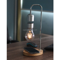 Lámpara Levitante Magnética con Módulo de Carga Inalámbrica, Base de Madera y Metal, Construcción de Acero Inoxidable