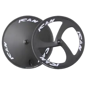 Ican 새로운 디자인 700C 탄소 디스크 Wheelset 3 스포크 클린처 바퀴