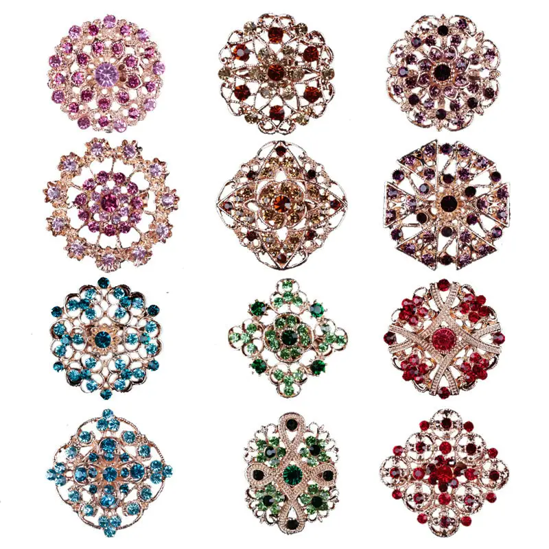 12pcs per set New Metal Brooch Pin badges Cute Multi-Color Rhinestone flower broches jewelry for Women clothes Scarf