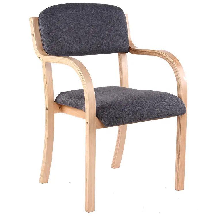 Cadeira de madeira dobrável, madeira dobrável, braço, apoio para braço, tecido cinza moderno, madeira de composto, cadeira de jantar