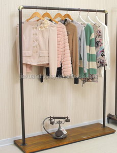 בציר אמריקאי ברזל צינור מסגרת רצפת בגדי מדפי בגדי חנות בגדים תצוגה עם אחד עץ מדף - Product Image 2