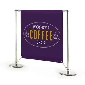 De acero inoxidable al por mayor restaurante café barreras soporte café barrera banners cortavientos para publicidad