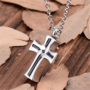 Unisex Handmade Cross Pendant Necklace Stainless Steel Silver Plated Orthodox Pet Cremation Urn <strong>Ash</strong> <strong>Keepsake</strong> - Product Image 4