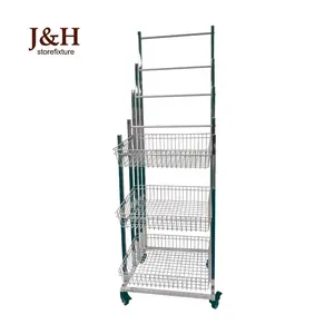 Supermarket Grocery Storage Craft Display Rack 3 Tier Metal Wire Basket Display Stand