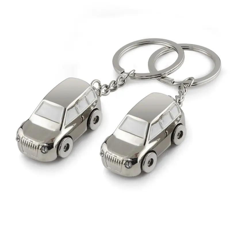 Hot Sell Luxury 3D Mini suv car mold metal keyring Moved Wheels Car Shape Keychain for business gifts custom logo