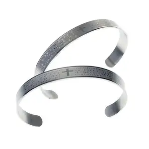 High Quality Stainless Steel Cuff Bracelet With The Hail Mary Prayer Cross Engraved Open Cross Bracelet