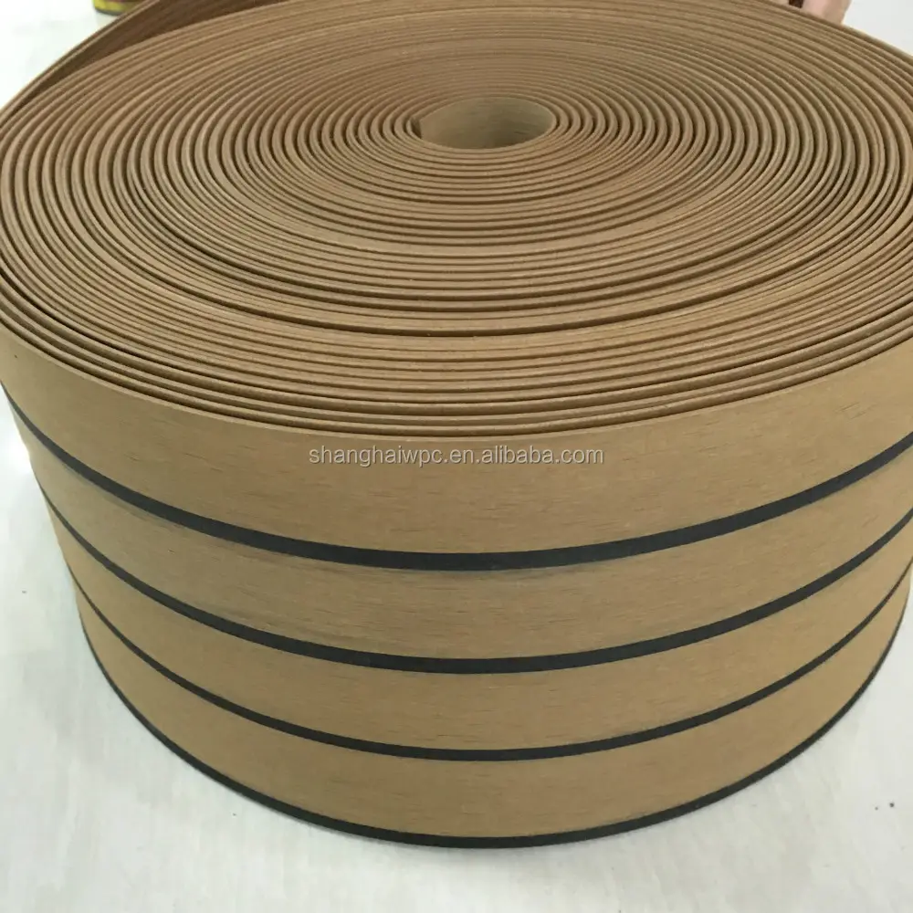 Anti-slip coil black stripe pvc soft flooring for boat teak color