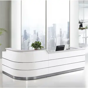 Counter Cheap Reception Desk Furniture Wooden Luxury Modern Curved L Shaped White Office Furniture Office Hotel Home Solid Wood