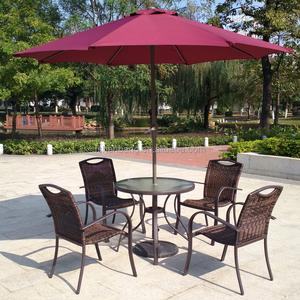 <strong>6</strong> <strong>Piece</strong> Outdoor <strong>Garden</strong> Patio <strong>Furniture</strong> Glass Aluminum Dining Table Sling Chair Umbrella <strong>Set</strong> - Product Image 2