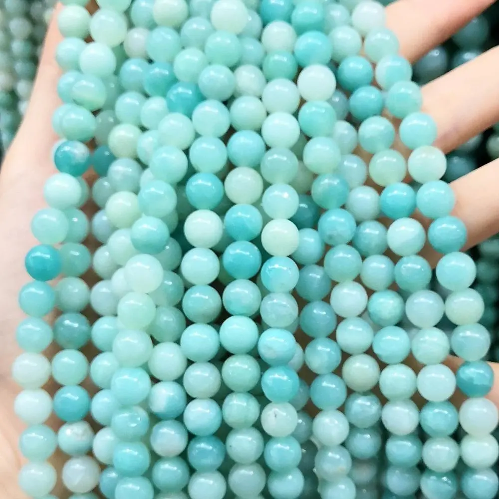 Natürliche A Grade Blue Amazon ite polierte runde Stein perlen für Schmuck herstellung Armbänder Halsketten Ohrringe