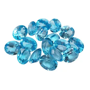 SGARIT Jewelry Manufacturer Wholesale Oval Shape Any Size Stone Cutting 4x6-10x14mm Swiss Blue Natural Topaz Loose Gemstone