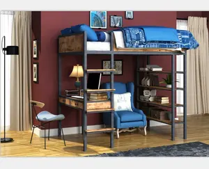 학생용 책상이있는 저렴한 성인용 로프트 침대 퀸 나무, 학교 목재 로프트 이층 침대 가구 아파트