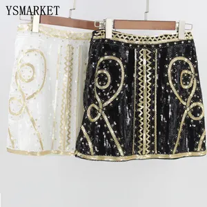 YSMARKET 1920 paisley Do Vintage Frisado Bordado de Lantejoulas Saia Lápis Saia de Cintura Alta Curta Mulheres Verão Mini Saia Festa E48