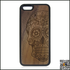 Nueva! cráneo grabado caja del teléfono celular para el iphone 6, TPU madera de ébano cubierta - Product Image 1