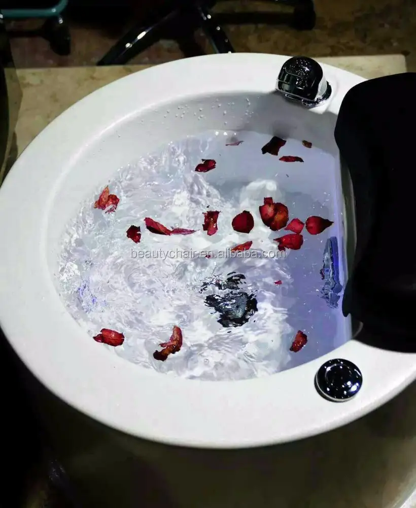 Fibre de verre acrylique bain de pieds Salon spa baignoire ronde blanche bassin de pédicure évier en fibre de verre avec jet et lumière colorée pour les soins des pieds