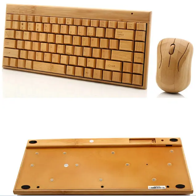 Ukuran kecil kayu bambu wireless keyboard mouse combo