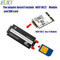 Adaptateur sans fil USB 2.0 Type-A vers NGFF M.2 B-Key avec support pour 1 carte SIM, 2 antennes et étui de protection pour module modem 4G 3G LTE GSM
