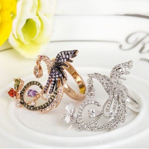 Teemi gros Aliexpress Nouveau design plaqué or Rose Big Size femmes multi Noir CZ Prong Réglage <span class=keywords><strong>Phenix</strong></span> animaux oiseaux CZ Bagues - Product Image 4