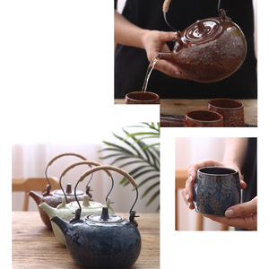 <strong>Antique</strong> Porcelain Japanese <strong>Tea</strong> <strong>Set</strong> with 6 Cups and Wooden Stand - Product Image 4