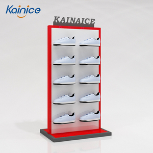 Kainice da pavimento in piedi in metallo porta scarpe da ginnastica in metallo per negozi espositore scarpe sportive in legno - Product Image 5