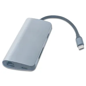 USB C HUB 8 in 1 USB Type C Adapter met USB-C Opladen Adapter met 4 K voor HD-MI, 3 USB 3.0 Poorten SD/TF Kaartlezer, PD Opladen