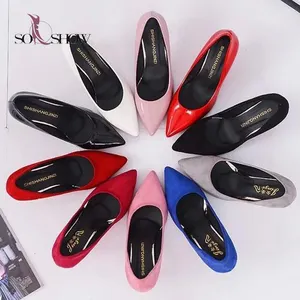 Zapatos de tacón alto de color brillante para mujer, calzado sexual clásico con punta puntiaguda