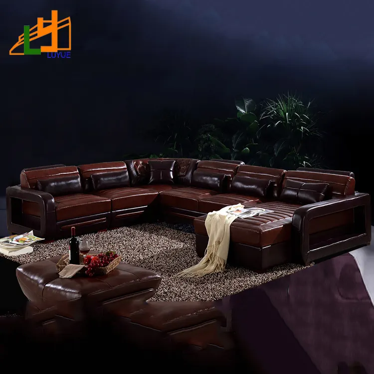 new model classic genuine leather furniture l u shaped living room sofas luxury 7 seater corner sofa set