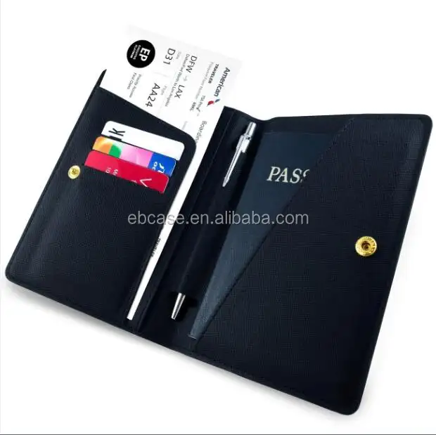 Porta-passaporte de couro rfid, porta-passaporte de couro e carteira de viagem, capa para cartão de identificação