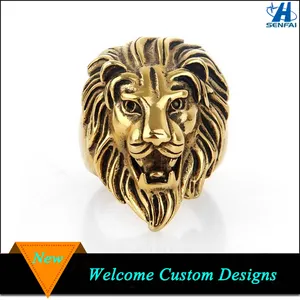 Винтажное металлическое Золотое кольцо с головой льва для мужчин