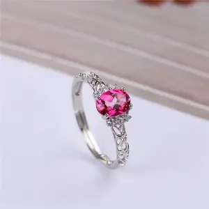 SGARIT natural gemstone 925 silver jewelry Wholesale 5x7mm Oval Pink Topaz Adjustable ring women