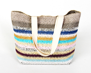 Popolare di Carta Fatta A Mano di Paglia <span class=keywords><strong>Borsa</strong></span> Da Spiaggia Logo Personalizzato A Righe Crochet Tote Bag Con Manico in <span class=keywords><strong>Cotone</strong></span> - Product Image 5