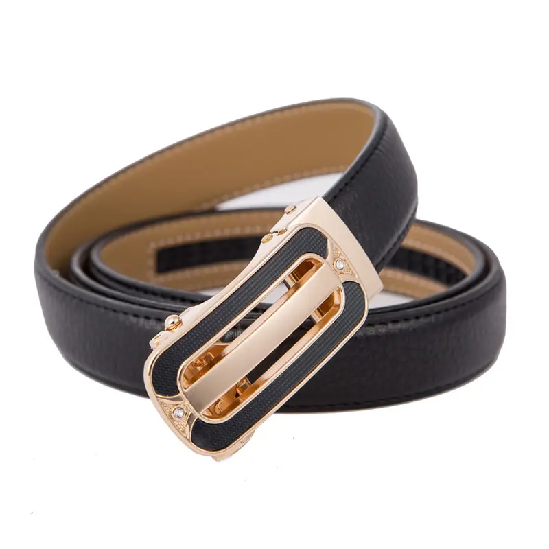 Fashion Skinny Genuine Leather Red Black Women Automatic Belt