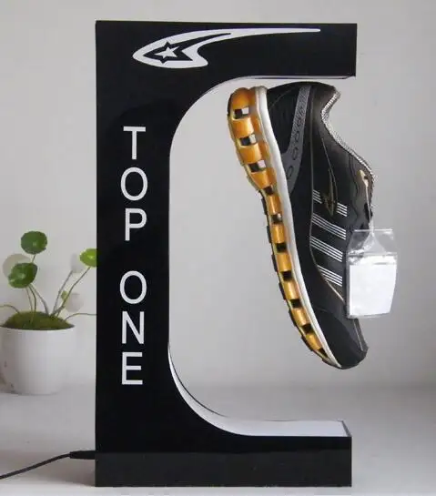 Nuevo led giratoria flotante magnético pop zapatos de visualización bastidores