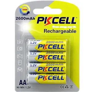 Pkcell bateria recarregável 2600mah aa, recarregável, 1.2v, ciclo 1000 vezes para câmera