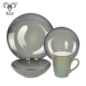 Wholesale cheap 16pcs ceramic dinner sets Japanese style Kiln change stoneware tableware for restaurant