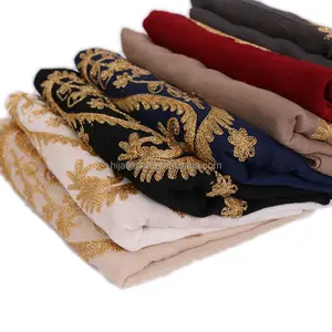 Fashion Muslim Women Shawls Lightweight Cashew Embroider Scarf Plain Cotton Wraps Hijabs