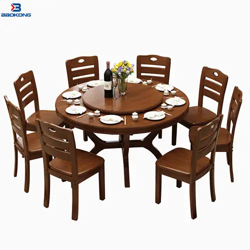 Solid Wood Dining Room Set Wooden Top Rotating Round Dining Table