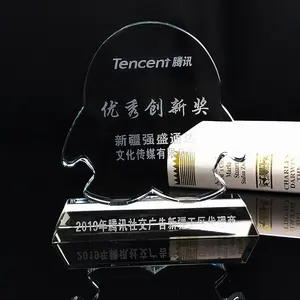 Custom Cute Penguin 3D Engrave Lettering Blank Crystal Glass Trophy Award Plaque Anniversary Souvenir Gift