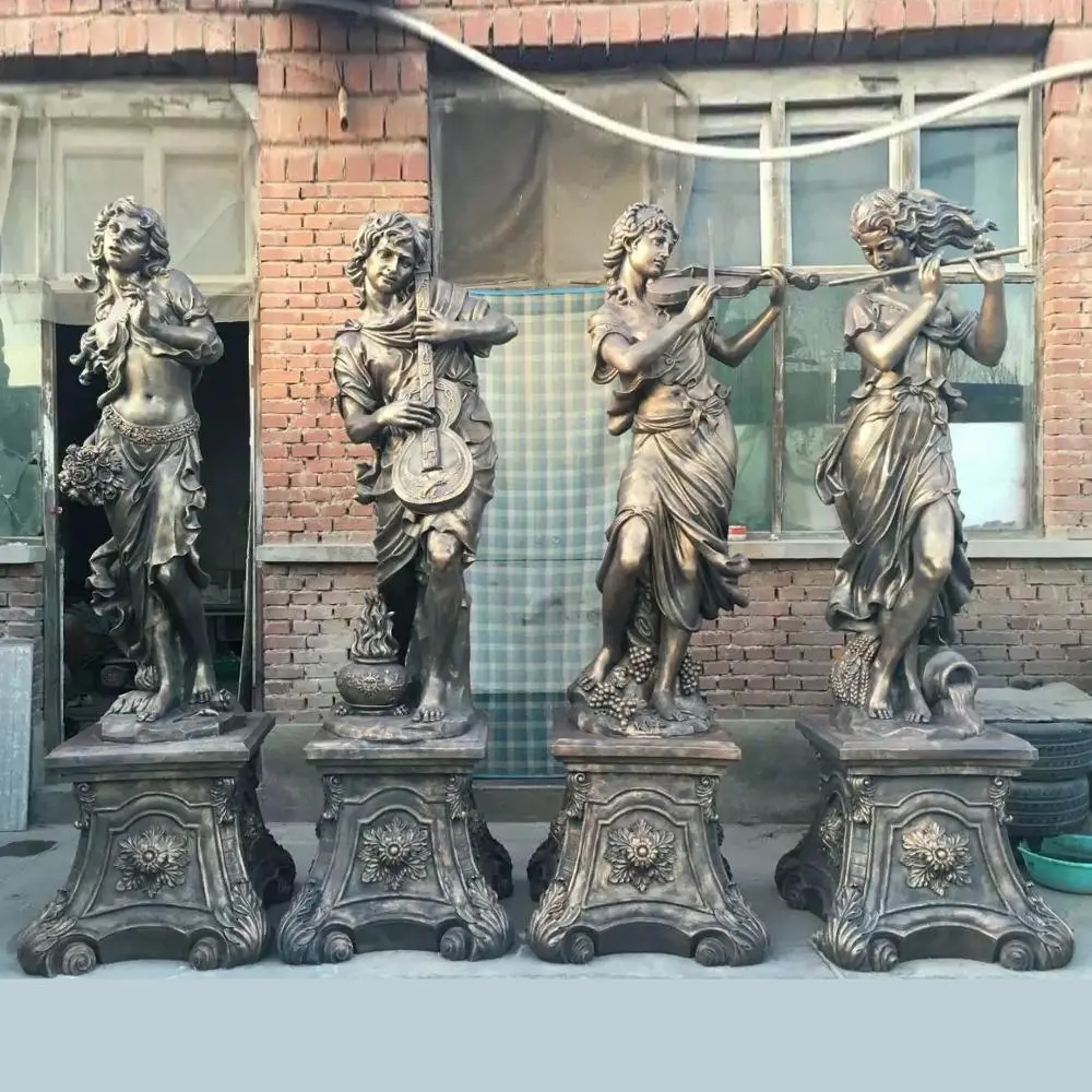 Decoración del jardín al aire libre la diosa de las cuatro estaciones estatuas de bronce de pagando instrumento musical