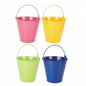 Plant Pots with Handles Small Round Buckets <strong>Planters</strong> Bright Coloured Metal Garden <strong>Galvanised</strong> Metal Used with Flower/green Plant - Product Image 1