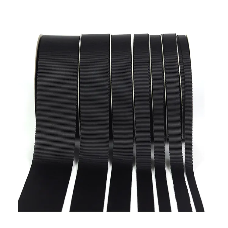 Factory wholesale customised eco friendly 3mm-100mm woven black polyester grosgrain ribbon grossgrain