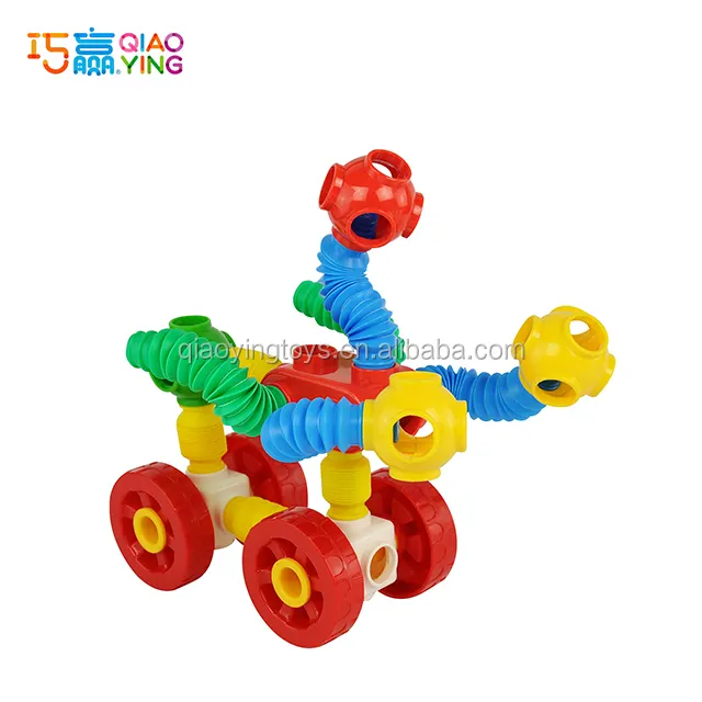 Tubos de esticar e conectores com rodas, brinquedos de construção para crianças-