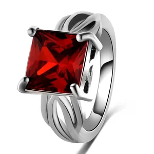 الجملة النساء الماس الأحمر لوحة فضية مصنع رخيصة الثمن خاتم R20