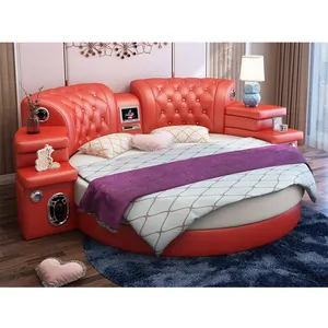 CBMMART двуспальная круглая кровать на продажу, красная кожаная круглая кровать с матрасом